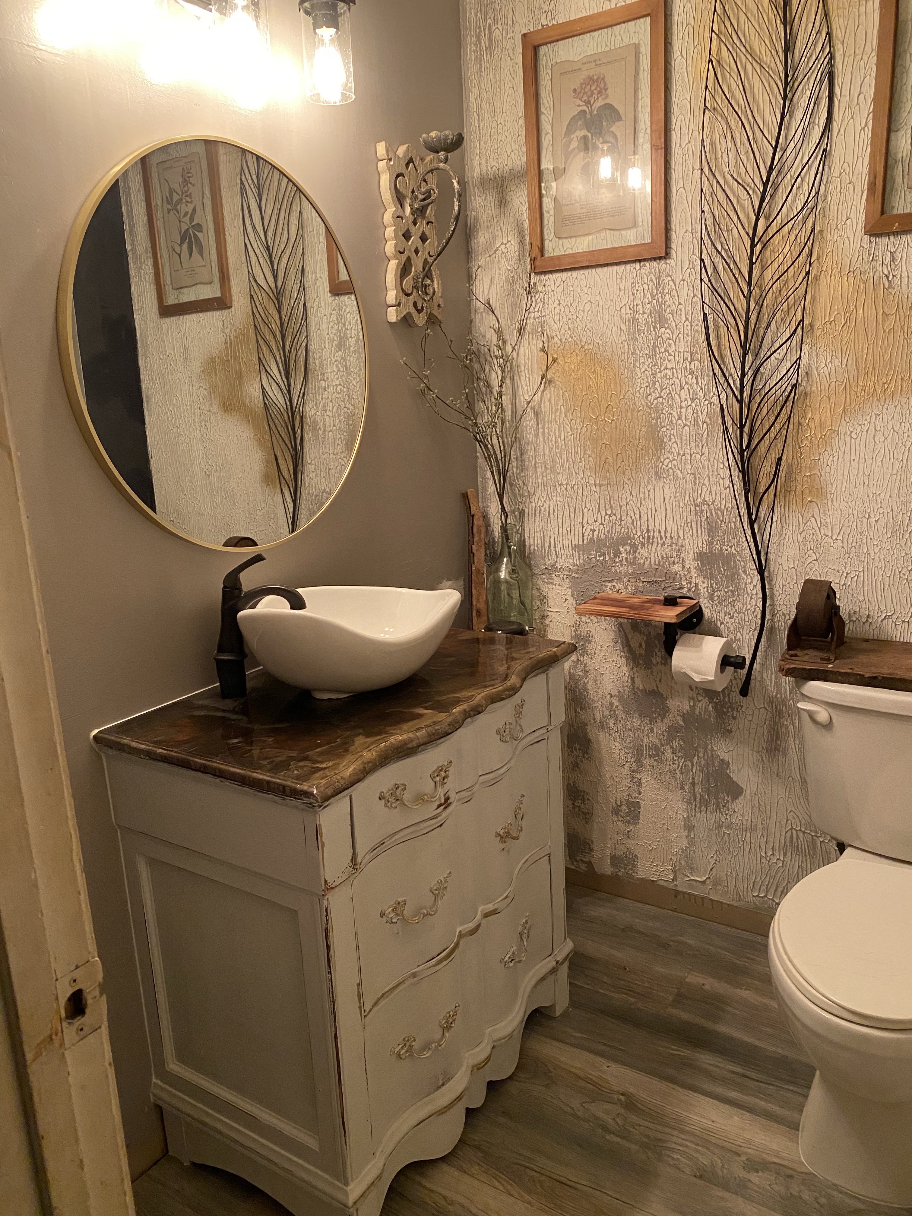 Designer bathroom with custom painted finishes