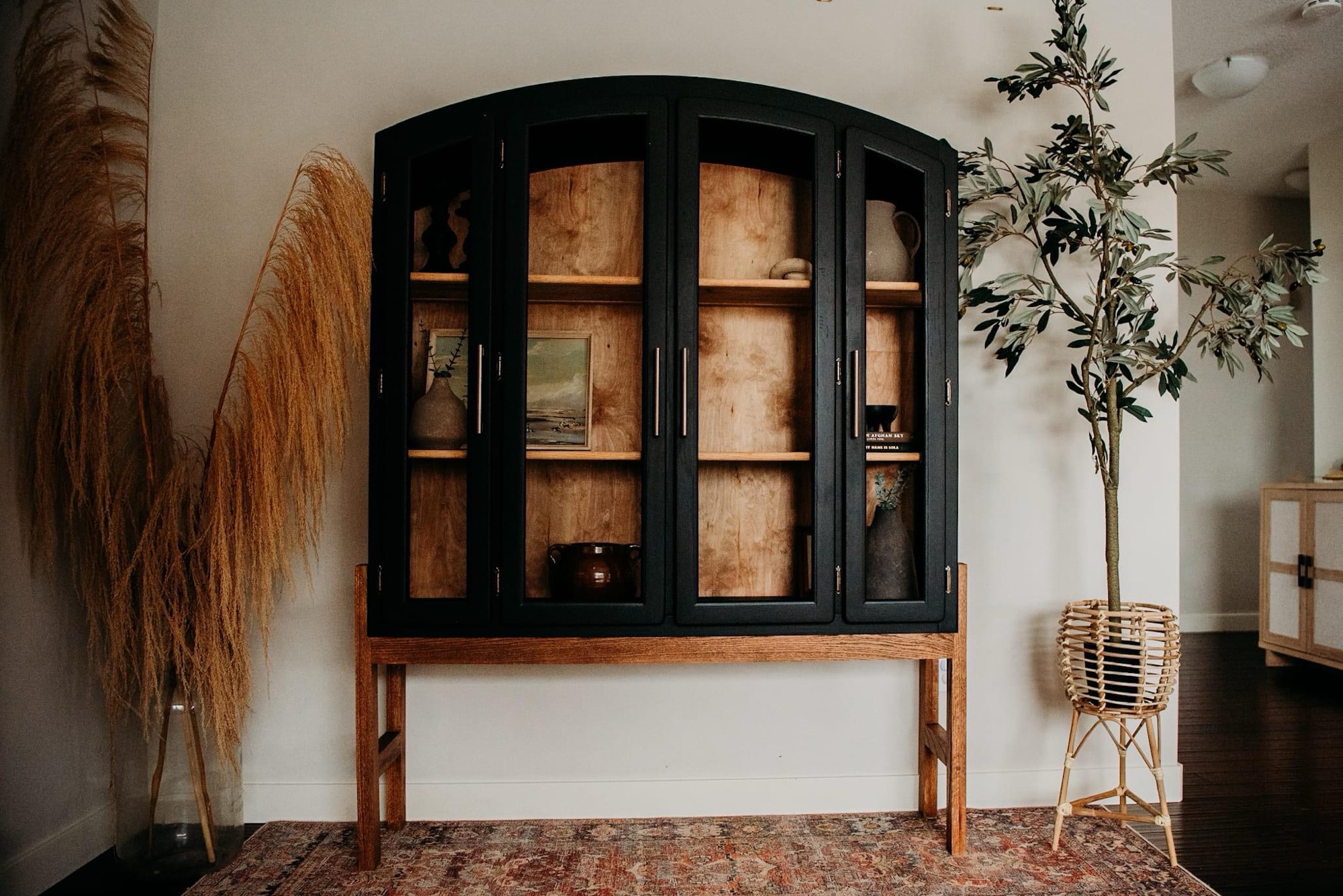 Refinished dark wood hutch